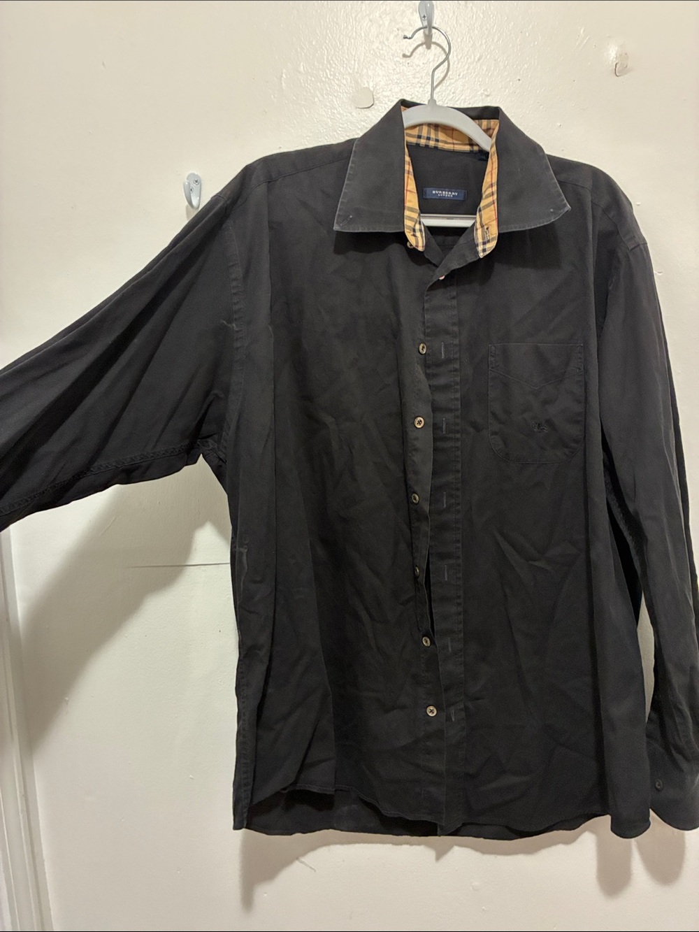 Burberry Black Button-Up Shirt with Classic Check Collar